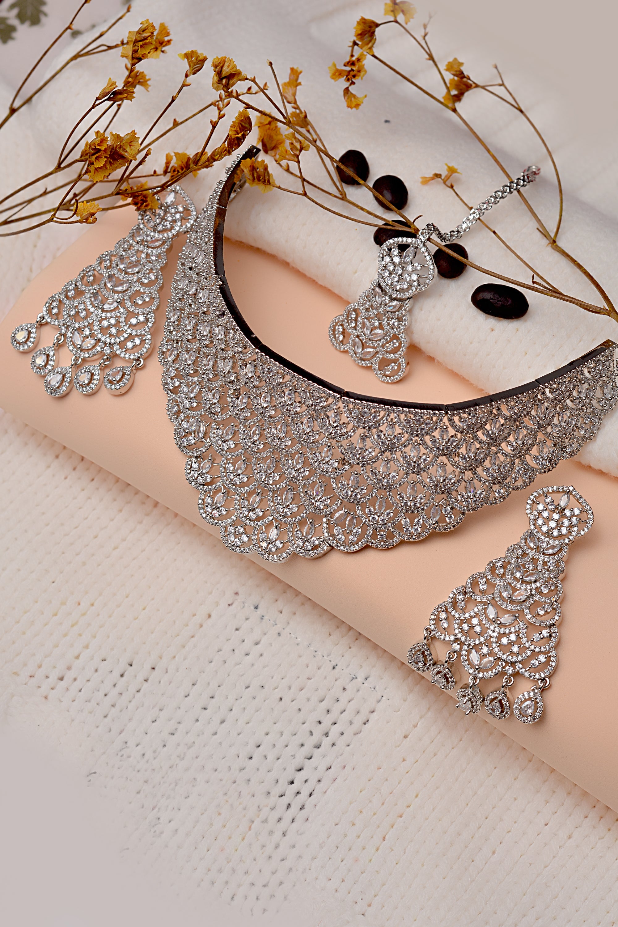 Silver Necklace Set For Fake Bridal Set Imitation Jewellery Silver