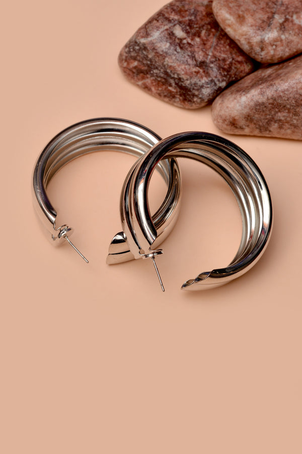 Party Wear Silver Hoop Earrings