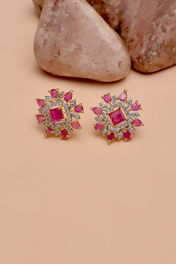 Party Wear Red Ear Studs